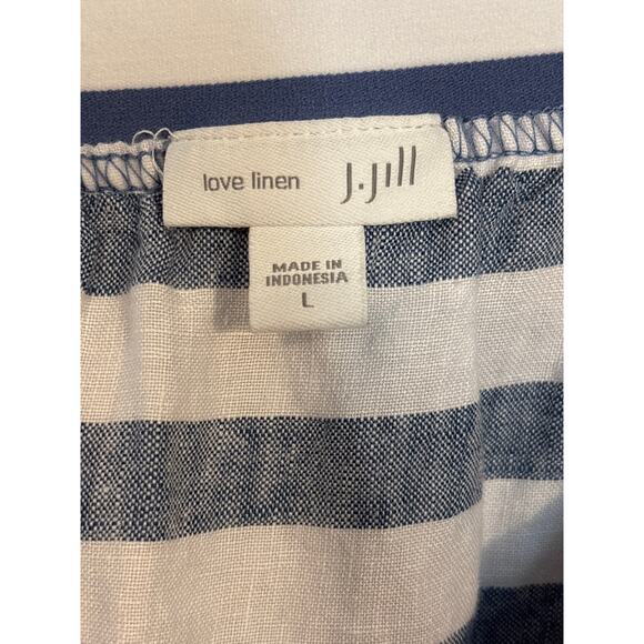 J. Jill Women's Large Love Linen Maxi Skirt Blue Striped Side Button Pockets - Picture 6 of 6